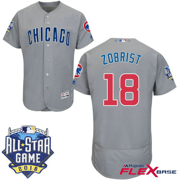 Chicago Cubs #18 Ben Zobrist Grey 2016 All-Star Game Patch Flex Base Jersey Chicago Cubs #18 Ben Zobrist Grey 2016 All-Star Game Patch Flex Base Jersey
