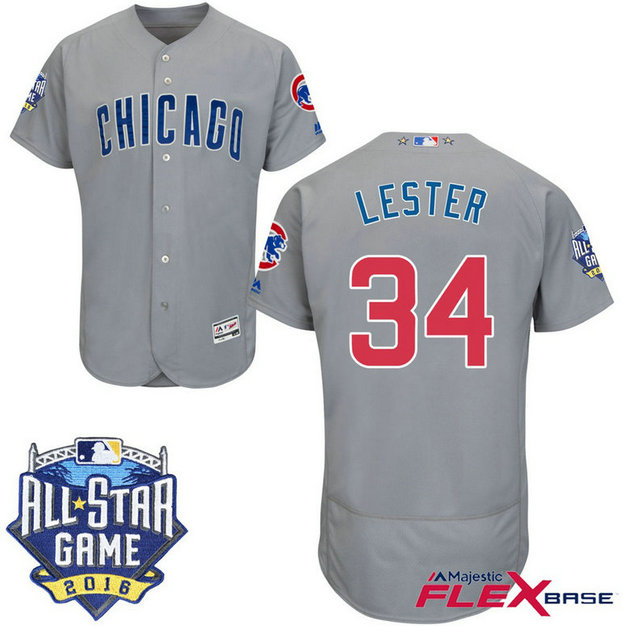 Chicago Cubs #34 Jon Lester Grey 2016 All-Star Game Patch Flex Base Jersey