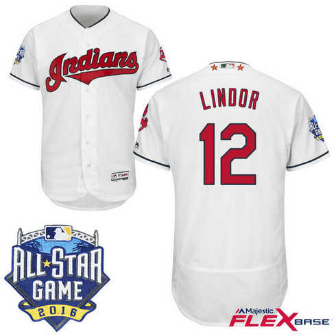 Cleveland Indians #12 Francisco Lindor White 2016 All-Star Game Patch Flex Base Jersey