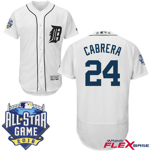 Detroit Tigers #24 Miguel Cabrera White 2016 All-Star Game Patch Flex Base Jersey Detroit Tigers #24 Miguel Cabrera White 2016 All-Star Game Patch Flex Base Jersey
