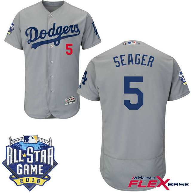 Los Angeles Dodgers #5 Corey Seager Grey 2016 All-Star Game Patch Flex Base Jersey Los Angeles Dodgers #5 Corey Seager Grey 2016 All-Star Game Patch Flex Base Jersey