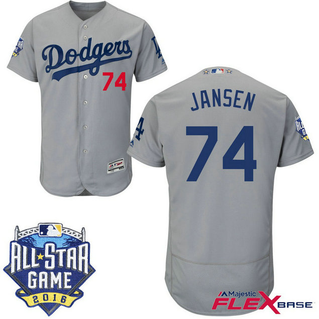 Los Angeles Dodgers #74 Kenley Jansen Grey 2016 All-Star Game Patch Flex Base Jersey