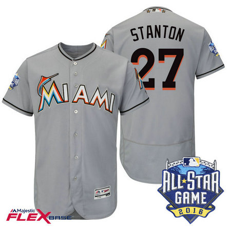 Miami Marlins #27 Giancarlo Stanton Grey 2016 All-Star Game Patch Flex Base Jersey