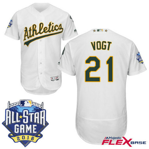 Oakland Athletics #21 Stephen Vogt White 2016 All-Star Game Patch Flex Base Jersey