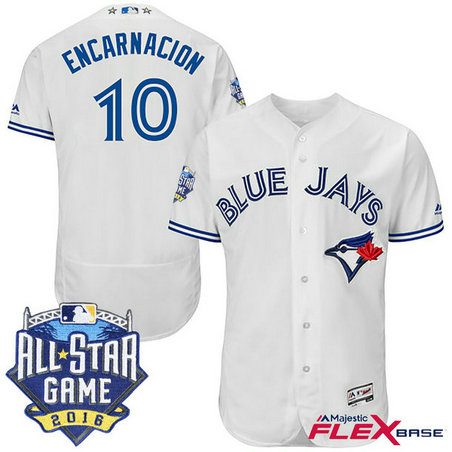 Toronto Blue Jays #10 Edwin Encarnacion White 2016 All-Star Game Patch Flex Base Jersey Toronto Blue Jays #10 Edwin Encarnacion White 2016 All-Star Game Patch Flex Base Jersey