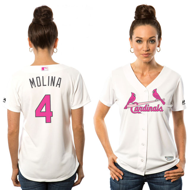 Women - 2016 Mother's Day St. Louis Cardinals #4 Yadier Molina White Home Cool Base Jersey