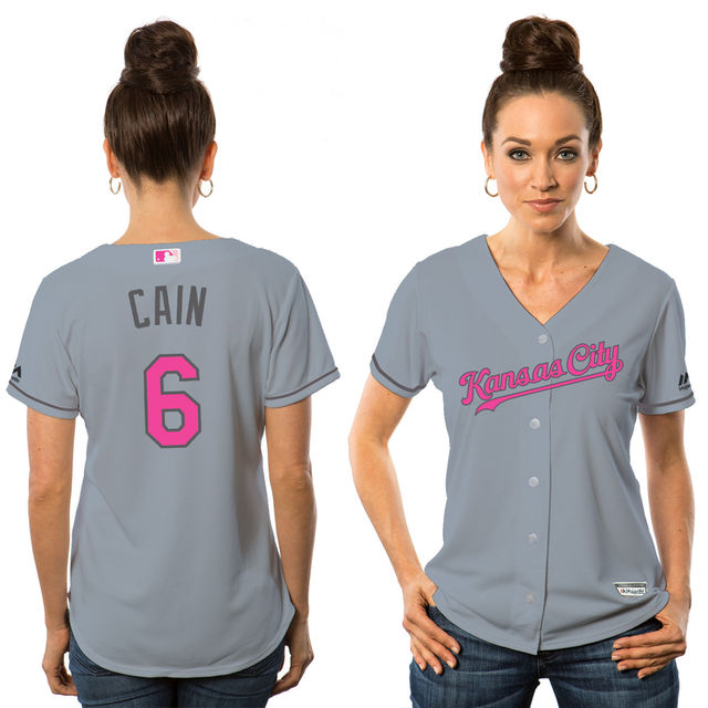 Women - 2016 Mother's Day Kansas City Royals #6 Lorenzo Cain Grey Away Cool Base Jersey