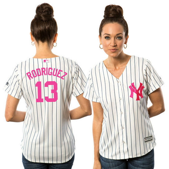Women - 2016 Mother's Day New York Yankees #13 Alex Rodriguez White Home Cool Base Jersey