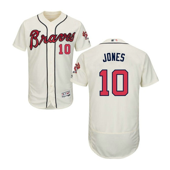 Atlanta Braves #10 Chipper Jones Flexbase Collection Cream Authentic Jersey