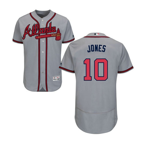Atlanta Braves #10 Chipper Jones Flexbase Collection Grey Authentic Jersey