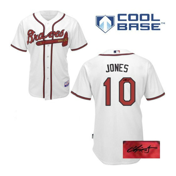 Atlanta Braves #10 Chipper Jones Home Cool Base Autographed White Authentic Jersey