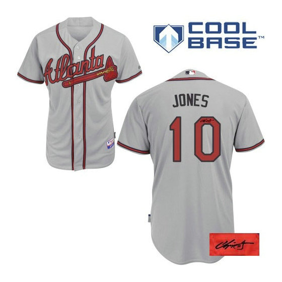 Atlanta Braves #10 Chipper Jones Road Cool Base Autographed Grey Authentic Jersey