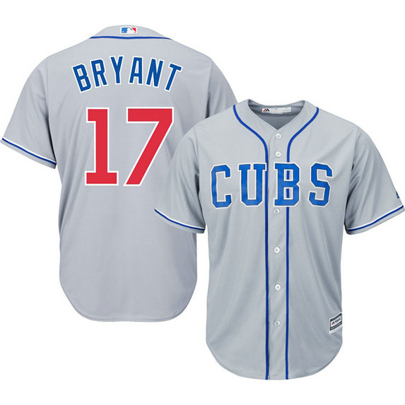 Chicago Cubs #17 Kris Bryant Grey Cool Base Away Jersey