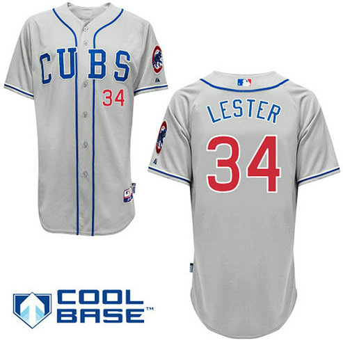Chicago Cubs #34 Jon Lester Grey Cool Base Away Jersey