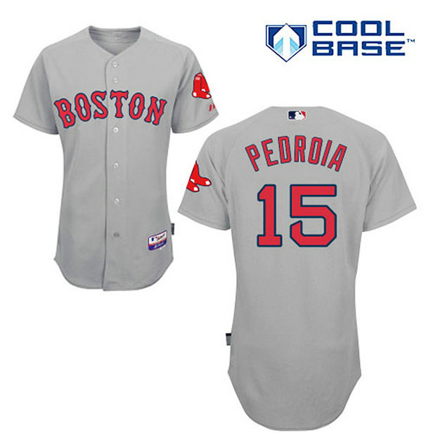 Boston Red Sox #15 Dustin Pedroia Grey Authentic Cool Base Away Jersey Boston Red Sox #15 Dustin Pedroia Grey Authentic Cool Base Away Jersey