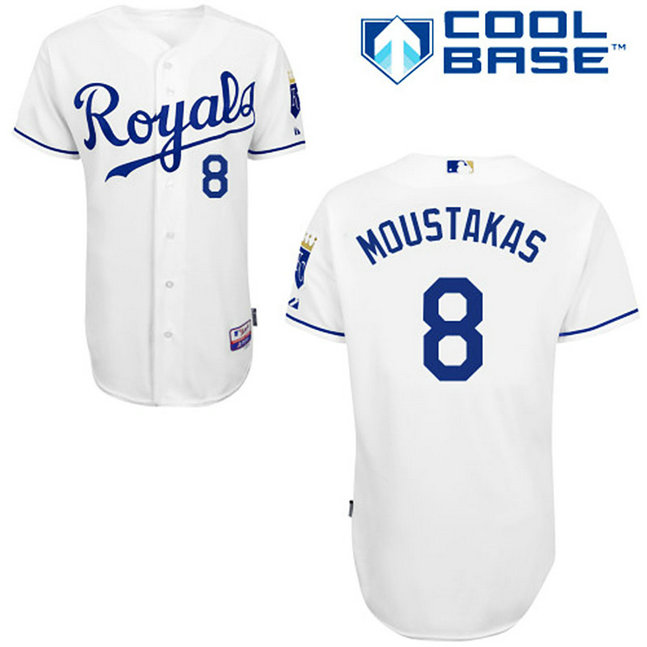 Kansas City Royals #8 Mike Moustakas Cool Base Authentic Home White Jersey Kansas City Royals #8 Mike Moustakas Cool Base Authentic Home White Jersey