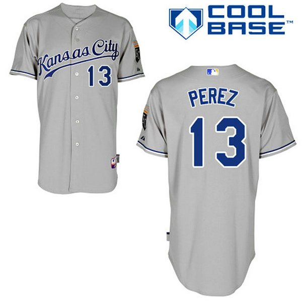 Kansas City Royals #13 Salvador Perez Cool Base Authentic Road Grey Jersey