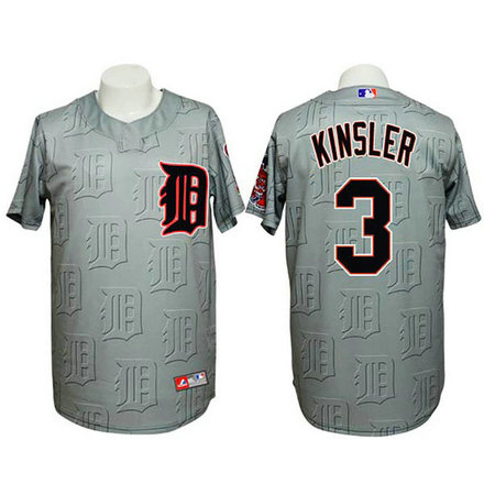 Detroit Tigers #3 Ian Kinsler Authentic 3D Fashion Grey Jersey Detroit Tigers #3 Ian Kinsler Authentic 3D Fashion Grey Jersey