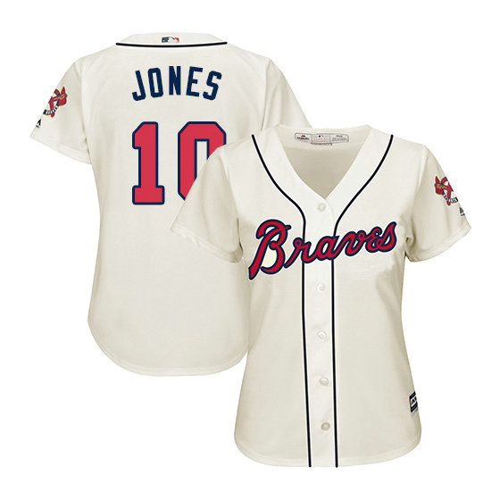 Women - Atlanta Braves #10 Chipper Jones Alternate 2 Cool Base Cream Authentic Jersey