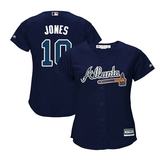 Women - Atlanta Braves #10 Chipper Jones Alternate Road Cool Base Blue Authentic Jersey