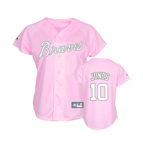 Women - Atlanta Braves #10 Chipper Jones Pink Authentic Jersey