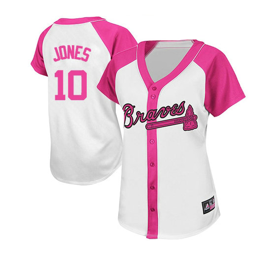 Women - Atlanta Braves #10 Chipper Jones Splash Fashion White Pink Replica Jersey Women - Atlanta Braves #10 Chipper Jones Splash Fashion White Pink Replica Jersey