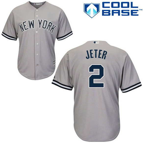 New York Yankees #2 Derek Jeter Grey Road Authentic Cool Base Jersey