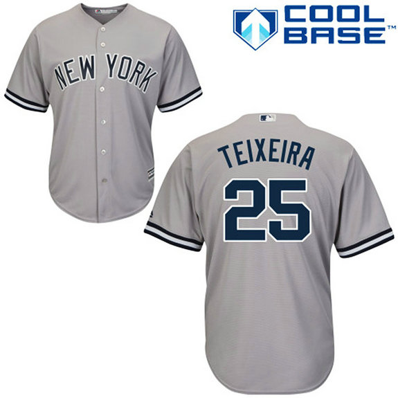 New York Yankees #25 Mark Teixeira Grey Road Authentic Cool Base Jersey