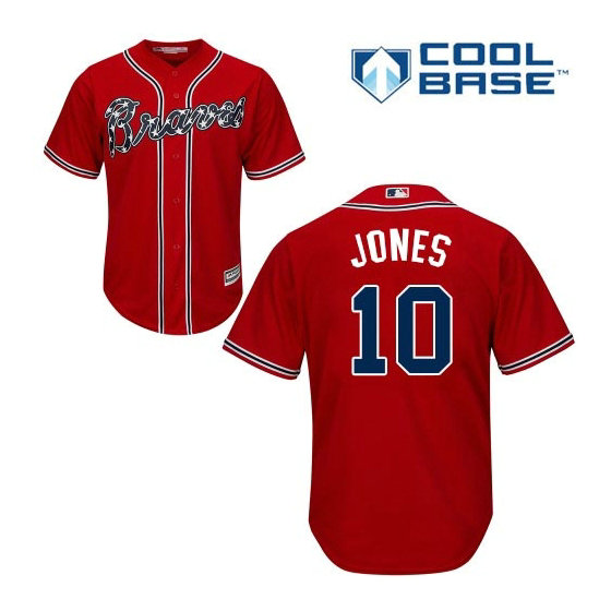 YOUTH Atlanta Braves #10 Chipper Jones Alternate Cool Base Red Authentic Jersey YOUTH Atlanta Braves #10 Chipper Jones Alternate Cool Base Red Authentic Jersey