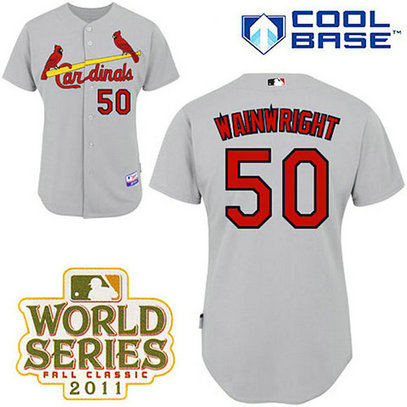 St. Louis Cardinals #50 Adam Wainwright Grey Road Cool Base 2011 World Series Patch Jersey St. Louis Cardinals #50 Adam Wainwright Grey Road Cool Base 2011 World Series Patch Jersey