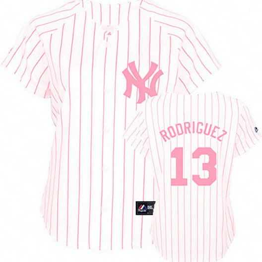 Women - New York Yankees #13 Alex Rodriguez White(Pink Strip)Fashion Jersey