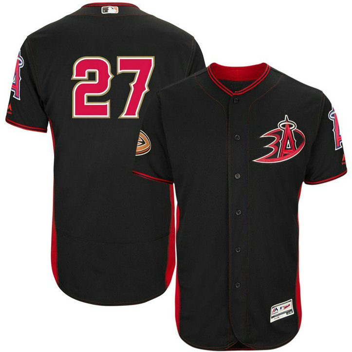 Los Angeles Angels #27 Mike Trout Black Black Ducks Batting Practice Jersey