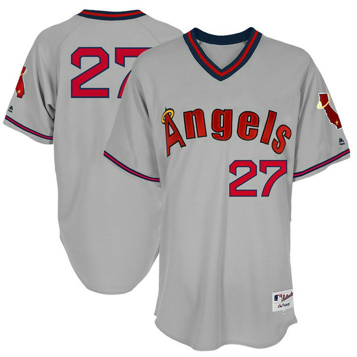 Los Angeles Angels #27 Mike Trout Grey 1977 Throwback Turn Back the Clock Authentic Player Jersey