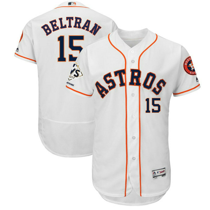 Houston Astros Carlos Beltran #15 White 2017 World Series Champions Patch Flex Base Player Jersey