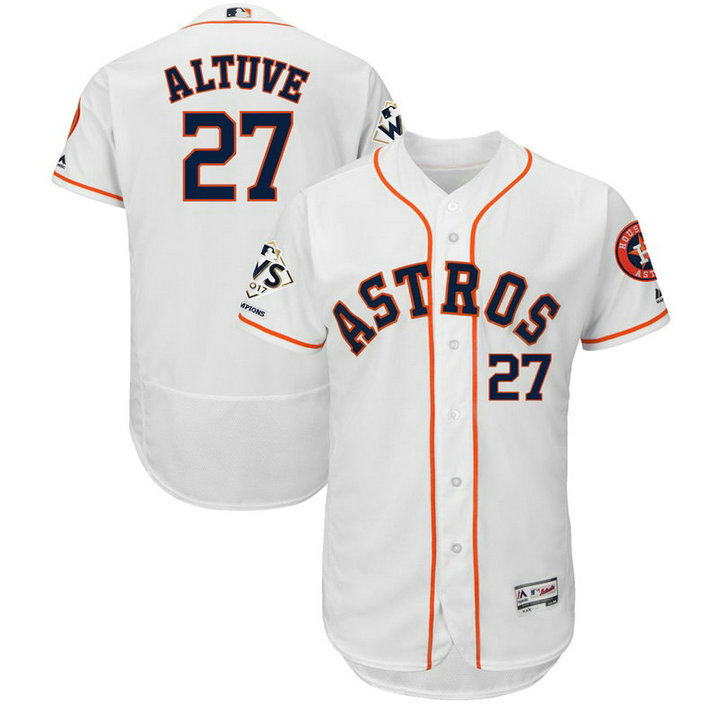 Houston Astros Jose Altuve #27 White 2017 World Series Champions Patch Flex Base Player Jersey Houston Astros Jose Altuve #27 White 2017 World Series Champions Patch Flex Base Player Jersey