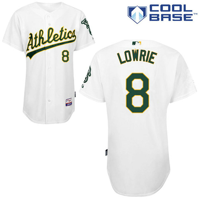 Oakland Athletics #8 Jed Lowrie Authentic White Home Cool Base Jersey