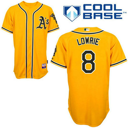 Oakland Athletics #8 Jed Lowrie Authentic Gold Alternate Cool Base Jersey