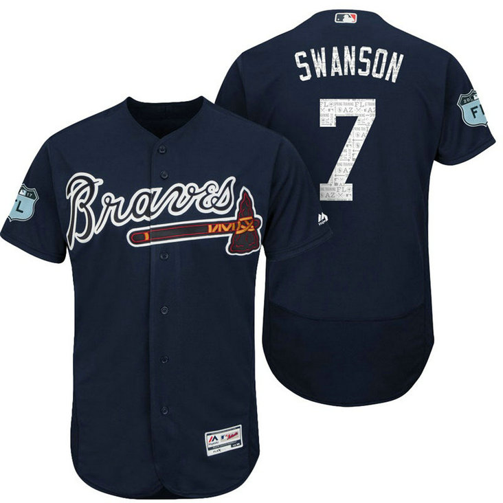 Atlanta Braves Dansby Swanson #7 Navy 2017 Spring Training Grapefruit League Patch Authentic Collection Flex Base Jersey