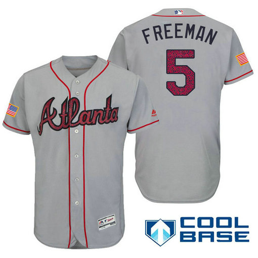 Atlanta Braves #5 Freddie Freeman Grey Stars & Stripes 2016 Independence Day Cool Base Jersey