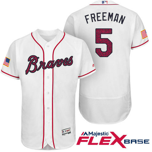 Atlanta Braves #5 Freddie Freeman White Stars & Stripes 2016 Independence Day Flex Base Jersey Atlanta Braves #5 Freddie Freeman White Stars & Stripes 2016 Independence Day Flex Base Jersey