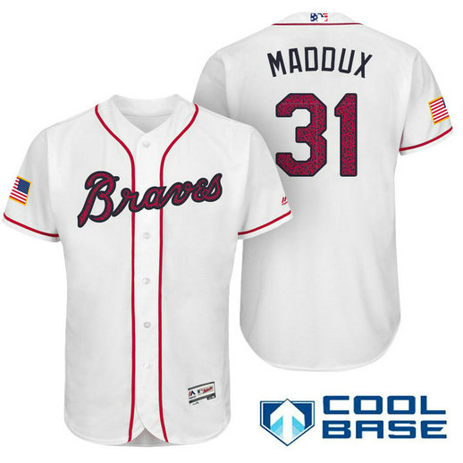 Atlanta Braves #31 Greg Maddux White Stars & Stripes 2016 Independence Day Cool Base Jersey Atlanta Braves #31 Greg Maddux White Stars & Stripes 2016 Independence Day Cool Base Jersey