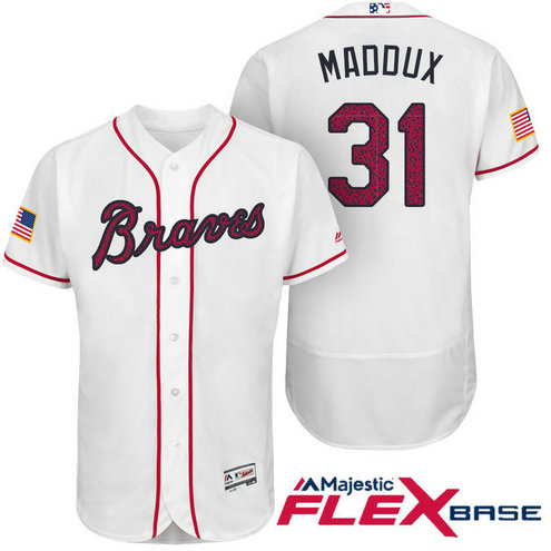 Atlanta Braves #31 Greg Maddux White Stars & Stripes 2016 Independence Day Flex Base Jersey Atlanta Braves #31 Greg Maddux White Stars & Stripes 2016 Independence Day Flex Base Jersey