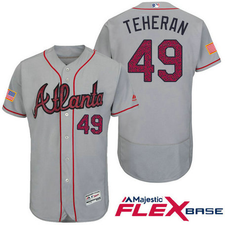 Atlanta Braves #49 Julio Teheran Grey Stars & Stripes 2016 Independence Day Flex Base Jersey