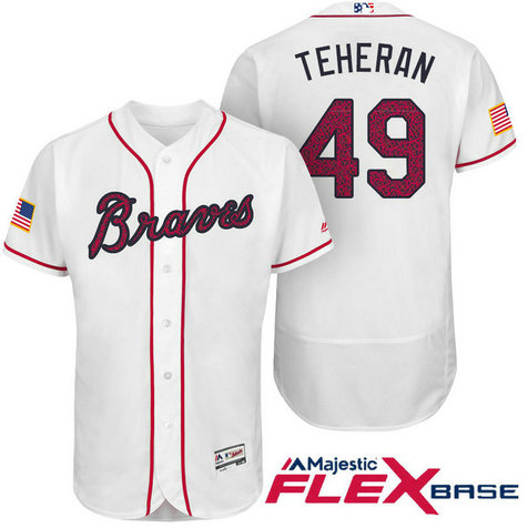 Atlanta Braves #49 Julio Teheran White Stars & Stripes 2016 Independence Day Flex Base Jersey