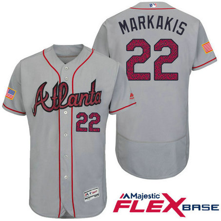 Atlanta Braves #22 Nick Markakis Grey Stars & Stripes 2016 Independence Day Flex Base Jersey