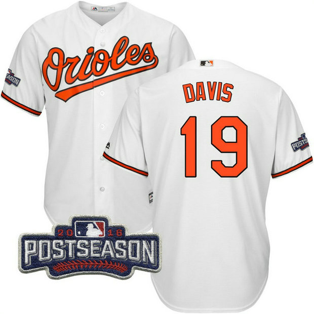 Baltimore Orioles Chris Davis #19 White 2016 Postseason Patch Cool Base Jersey