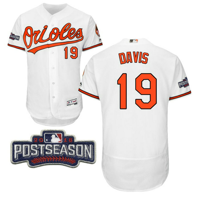 Baltimore Orioles Chris Davis #19 White 2016 Postseason Patch Flex Base Jersey
