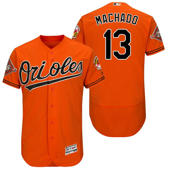 Baltimore Orioles Manny Machado #13 Orange On-Field 25th Anniversary Patch Flex Base Jersey Baltimore Orioles Manny Machado #13 Orange On-Field 25th Anniversary Patch Flex Base Jersey