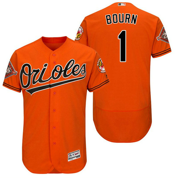 Baltimore Orioles Michael Bourn #1 Orange On-Field 25th Anniversary Patch Flex Base Jersey Baltimore Orioles Michael Bourn #1 Orange On-Field 25th Anniversary Patch Flex Base Jersey