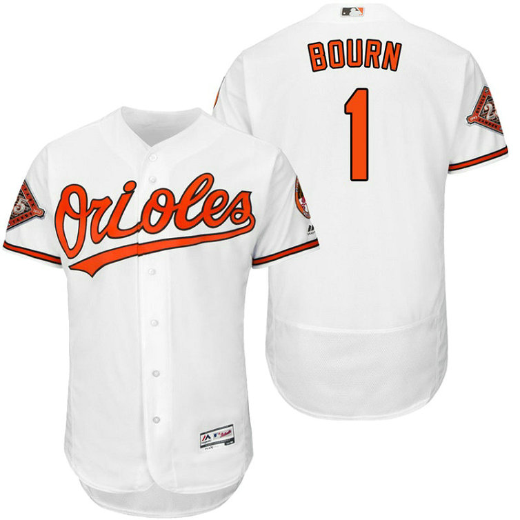 Baltimore Orioles Michael Bourn #1 White On-Field 25th Anniversary Patch Flex Base Jersey Baltimore Orioles Michael Bourn #1 White On-Field 25th Anniversary Patch Flex Base Jersey